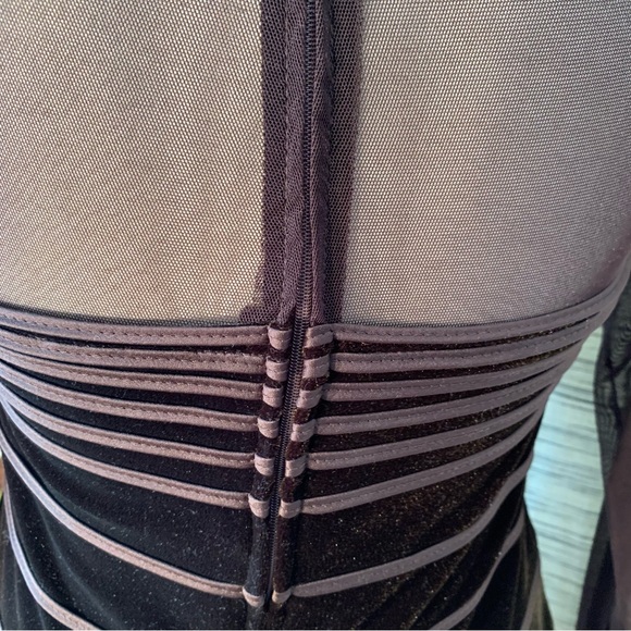 Tadashi brown two-piece velvet and mesh top and skirt set. - Picture 11 of 16